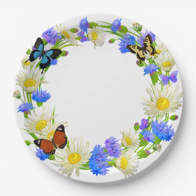 Schmetterlinge und Wildblumen Pappteller (Vorderseite)
