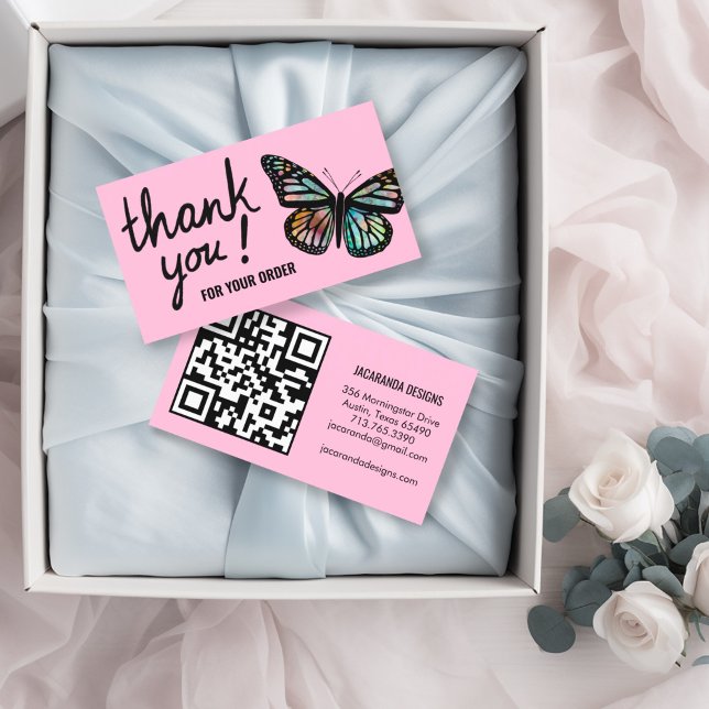 Schmetterlinge Vielen Dank für Ihre Bestellung QR- Visitenkarte (Fun butterfly thank you business cards with QR code)