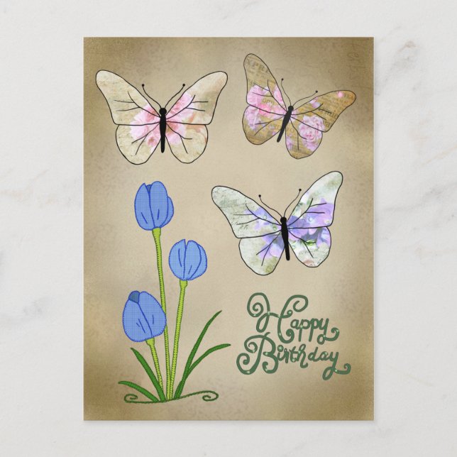 Schmetterlinge Vintag Postkarte (Vorderseite)