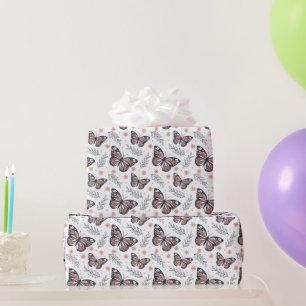 Schmetterlinge Wasserfarbe Korallenrosa Geschenkpapier
