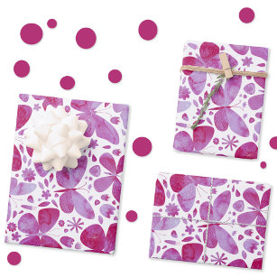 Schmetterlinge Wasserfarbe Magenta Rosa Geschenkpapier Set