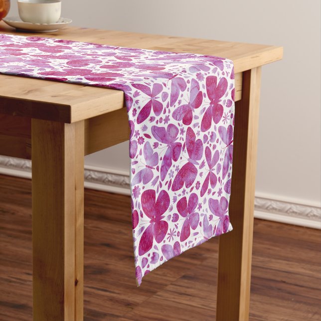 Schmetterlinge Wasserfarbe Magenta Rosa Großer Tischläufer (Beispiel)