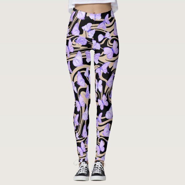Schmetterlinge Wasserfarbene lila Leggings (Vorderseite)