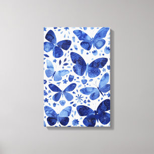 Schmetterlinge Watercolor Indigo Blau Leinwanddruc Leinwanddruck