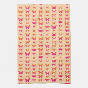 Schmetterlinge, weich orange, Korallenrosa, Gold Geschirrtuch