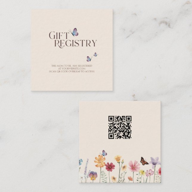 Schmetterlinge & Wildblume Baby Shower Registrieru Begleitkarte (Vorne/Hinten)