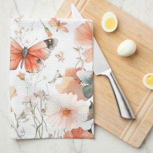 Schmetterlinge Wildblumen Aquarell Elegant  Geschirrtuch