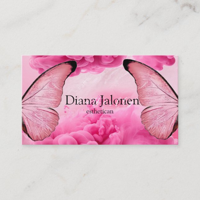 Schmetterlinglogo auf Imitaten rosa Funkeln Visitenkarte (Vorderseite)