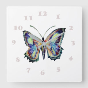Schmetterlings-Aquarell Quadratische Wanduhr