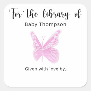 Schmetterlings-Baby-Party Buch-Exlibris, Bücher fü Quadratischer Aufkleber