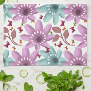 Schmetterlings-Blumen nahtloses Muster Rosa und Geschirrtuch