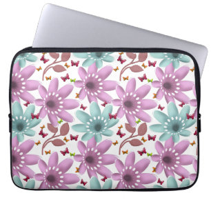 Schmetterlings-Blumen nahtloses Muster Rosa und Laptopschutzhülle