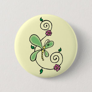 Schmetterlings-Blumen-Strudel-Knopf Button