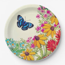 Schmetterlings-Blumengarten-Papier-Teller