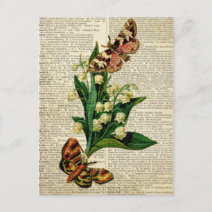 Schmetterlings-Blumenkunst auf einer alten Wörterb Postkarte