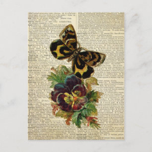 Schmetterlings-Blumenkunst auf einer alten Wörterb Postkarte
