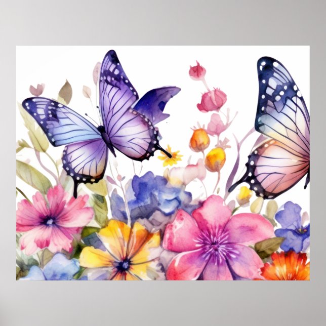 Schmetterlings-Blumenmuster Poster (Vorne)
