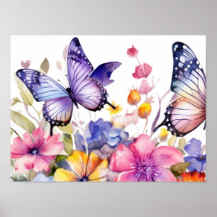 Schmetterlings-Blumenmuster Poster