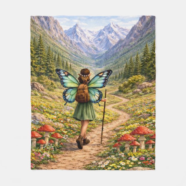 Schmetterlings-Fee-Berg-Wanderer | Fairycore-Blume Fleecedecke (Vorderseite)