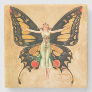 Schmetterlings-Fliegerin-Frau-Illustration Steinuntersetzer