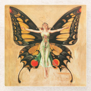 Schmetterlings-Frau-Illustration im Stil der Flapp Glasuntersetzer