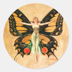 Schmetterlings-Frau-Illustration im Stil der Flapp Runder Aufkleber