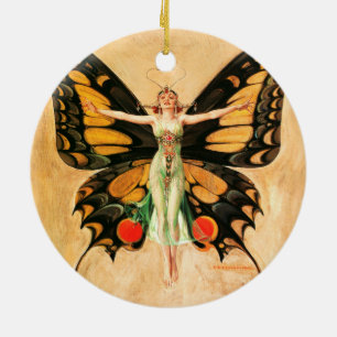 Schmetterlings-Frauen-Illustration von Leyendecker Keramik Ornament
