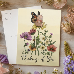 Schmetterlings-Hase-Wildblumengarten-Cottagecore Postkarte