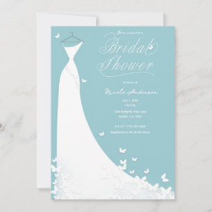 Schmetterlings-Hochzeitskleid Türkis Brautparty Einladung
