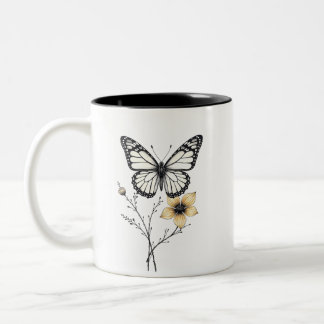 Schmetterlings-Kaffeetasse – Elegante florale Schm Zweifarbige Tasse