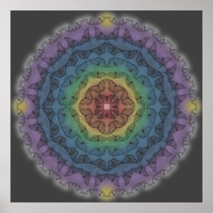 Schmetterlings-KonturMandala über Regenbogen 1 Poster