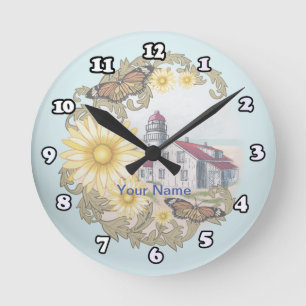 Schmetterlings-Leuchtturm-Uhr Runde Wanduhr