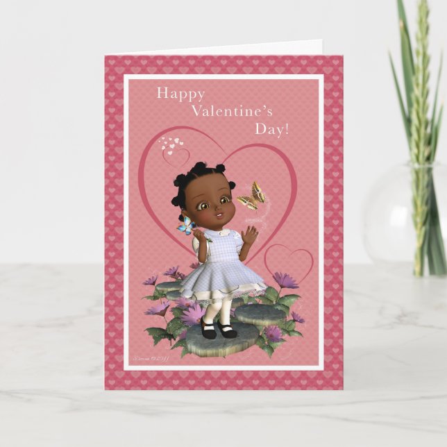 Schmetterlings-Mädchen-Valentinstag-leere Karte (Vorderseite)