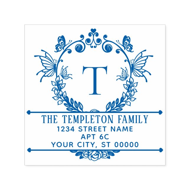 Schmetterlings-Rahmen Name Initiale Rücksendeadres Permastempel (Design)