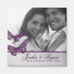 Schmetterlings-Save the Date Magnet-Foto lila Magnet