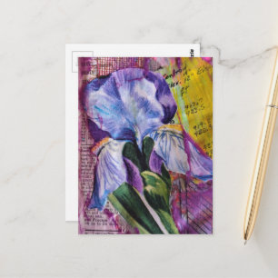 Schmetterlings-Schwertlilie-Blume Mixed-Media-Coll Postkarte