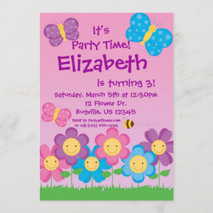 Schmetterlings-und Blumen-Geburtstags-Party Einladung