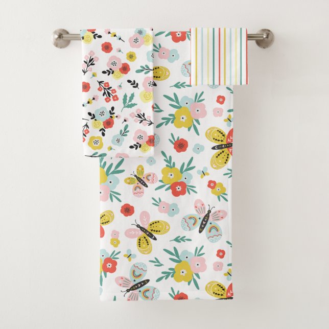 Schmetterlings- und Blumenmuster  Badhandtuch Set (Insitu)