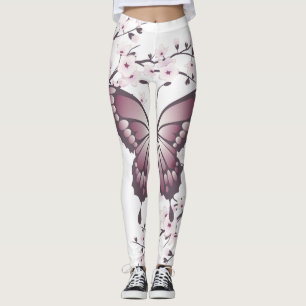 Schmetterlings-und Kirschblüten-Malvenfarbe Leggings