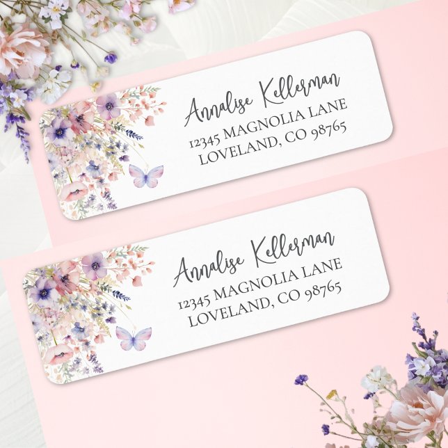 Schmetterlings-Wildblume Rücksendeadresse (Butterfly Wildflower Return Address Label )