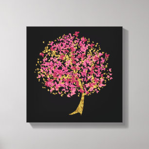 Schmetterlingsbaum aus Rosa und Gold Leinwanddruck