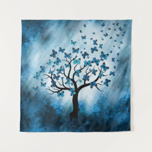 Schmetterlingsbaum - Blauer Marmornebel Wandteppich