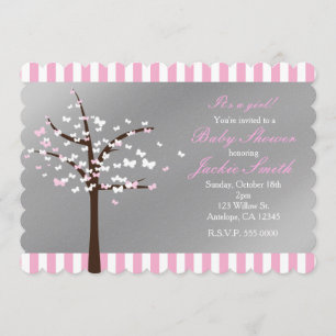 Schmetterlingsbaum Grau & Rosa Baby Shower Einladu Einladung