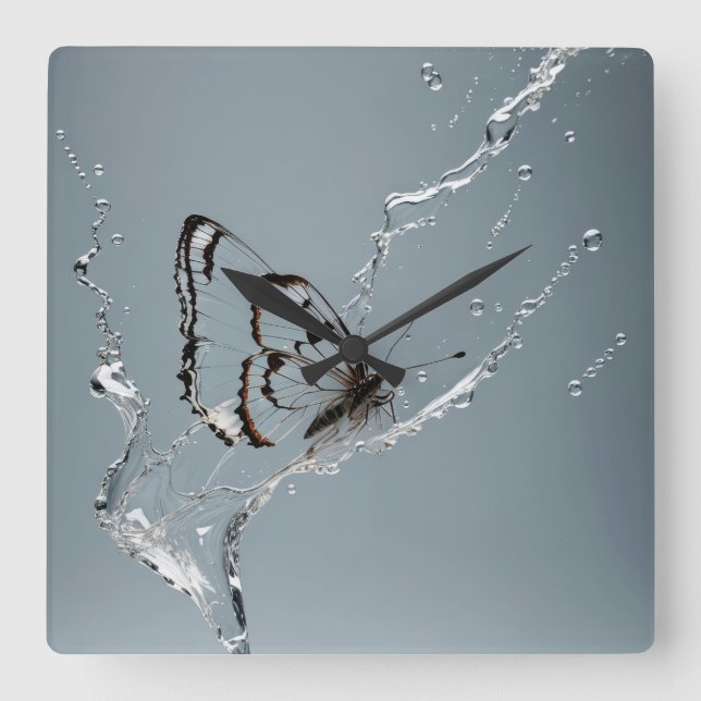 Schmetterlingsbekämpfung in Wasser Quadratische Wanduhr (Vorderseite)