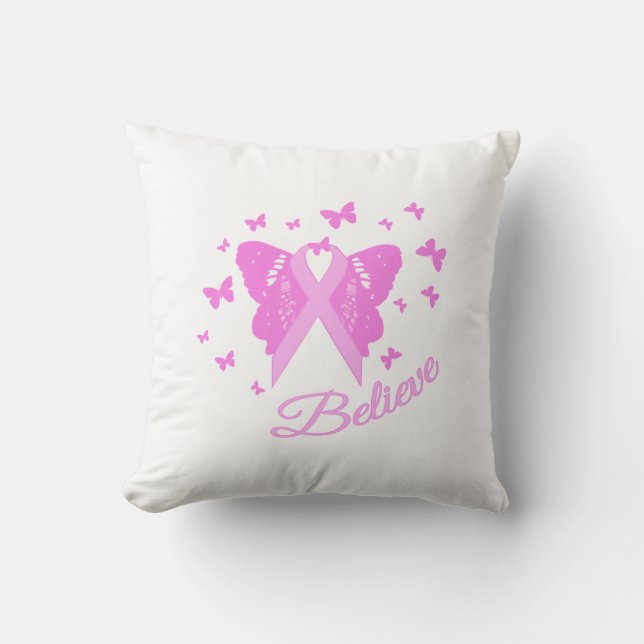 Schmetterlingsbewusstsein in Rosa Ribbon Kissen (Vorderseite)