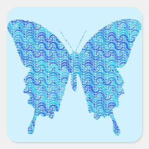 Schmetterlingsbild, abstraktes Muster, blaue Farbt Quadratischer Aufkleber