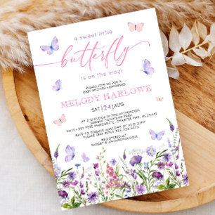 Schmetterlingsblume Wildblume Rosa und Lila Babydu Einladung