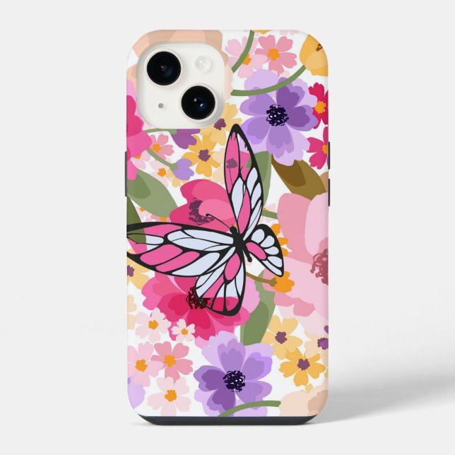 Schmetterlingsdesign mit Frühlingsblüten  iPhone 14 Hülle (“Vibrant petals, delicate wings — pure spring energy.”)