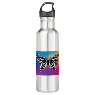 Schmetterlingsdesign mit Sonnenuntergangfarben Edelstahlflasche