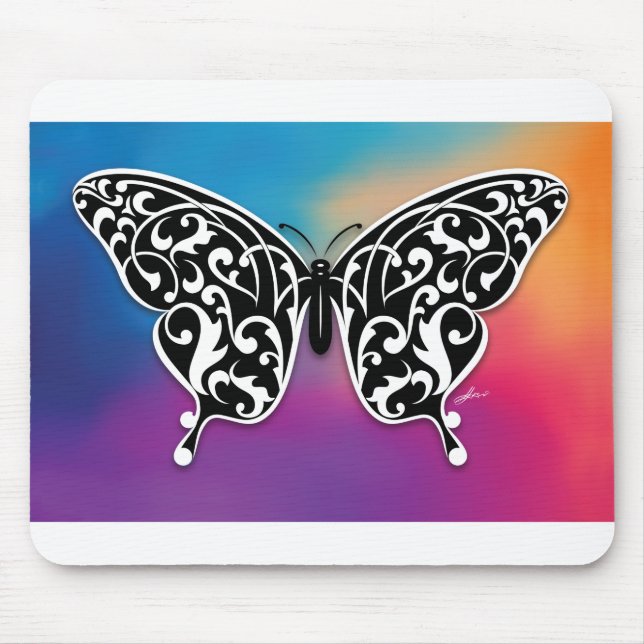 Schmetterlingsdesign mit Sonnenuntergangfarben Mousepad (Vorne)